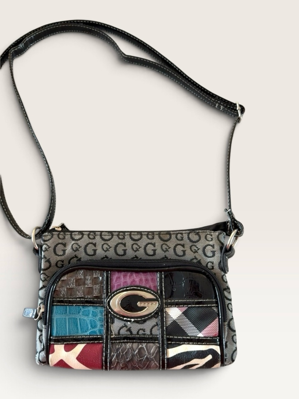 GUESS VINTAGE Y2K PATCHWORK CROSSBODY BAG G LOGO MCBLING